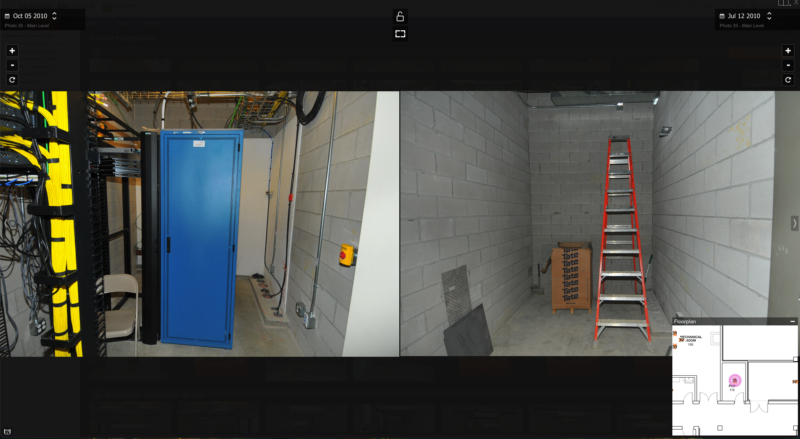 side by side view of data center construction progression on the Multivista reality capture digital platform